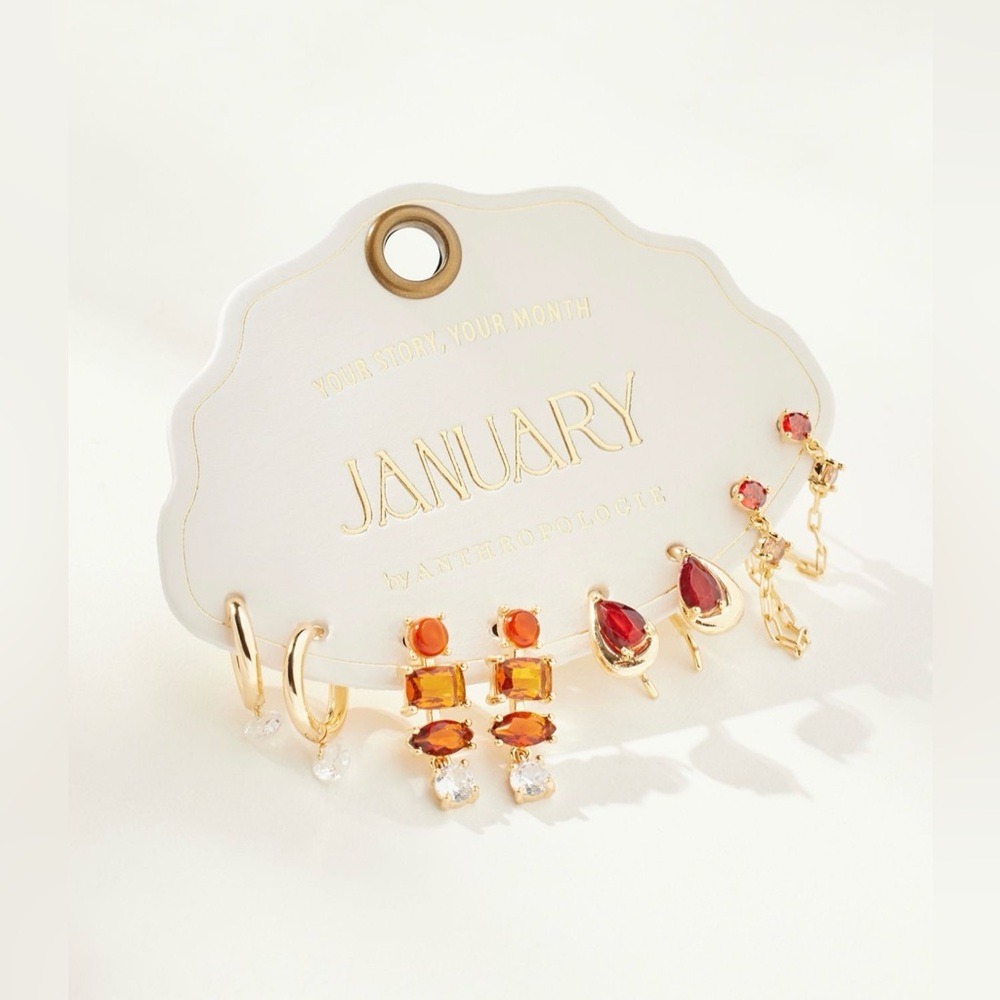 Anthropologi birthstone huggie earrings set of 4 (January)